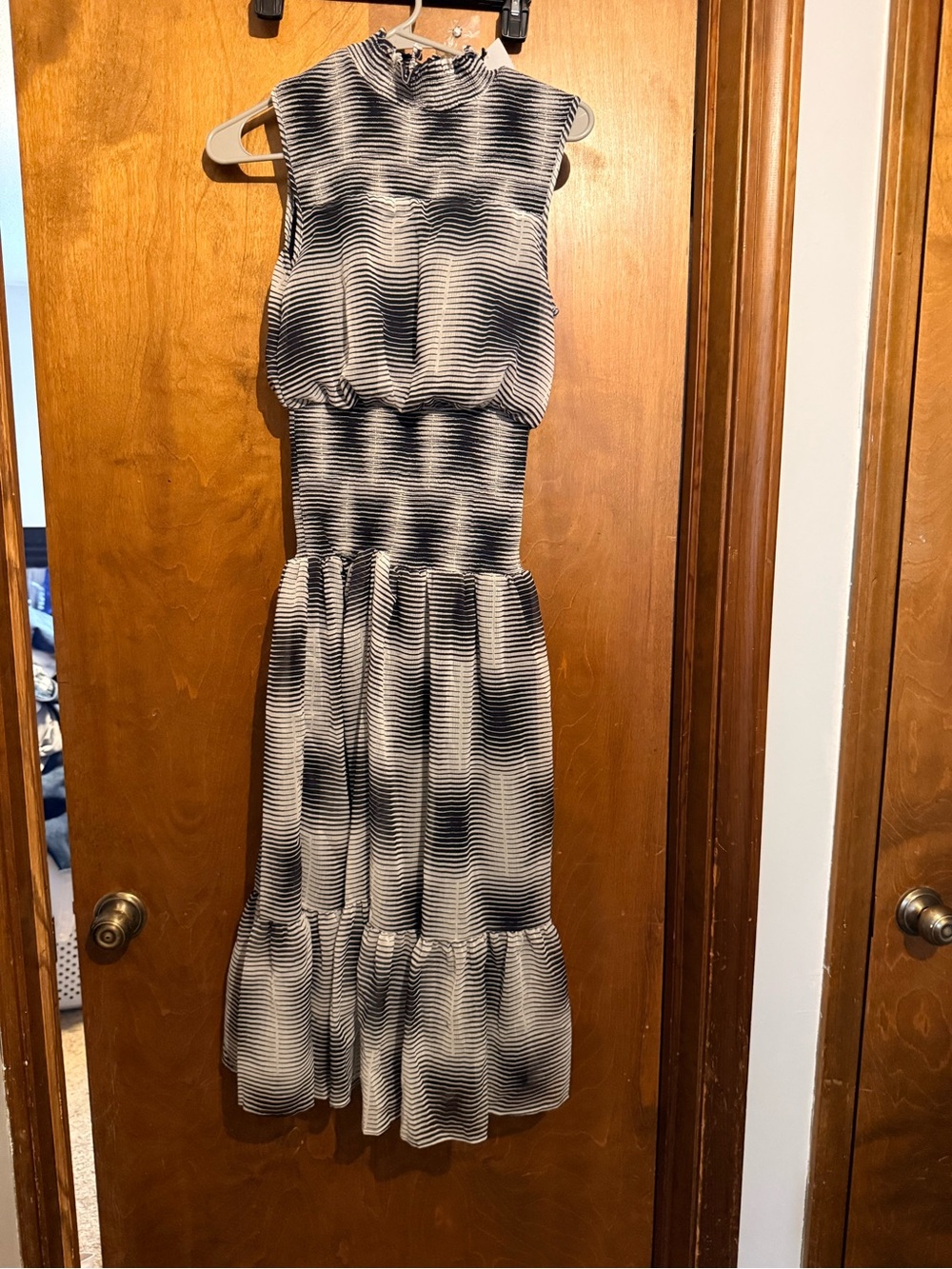 Sleeveless Black and White Tiered Maxi Dress